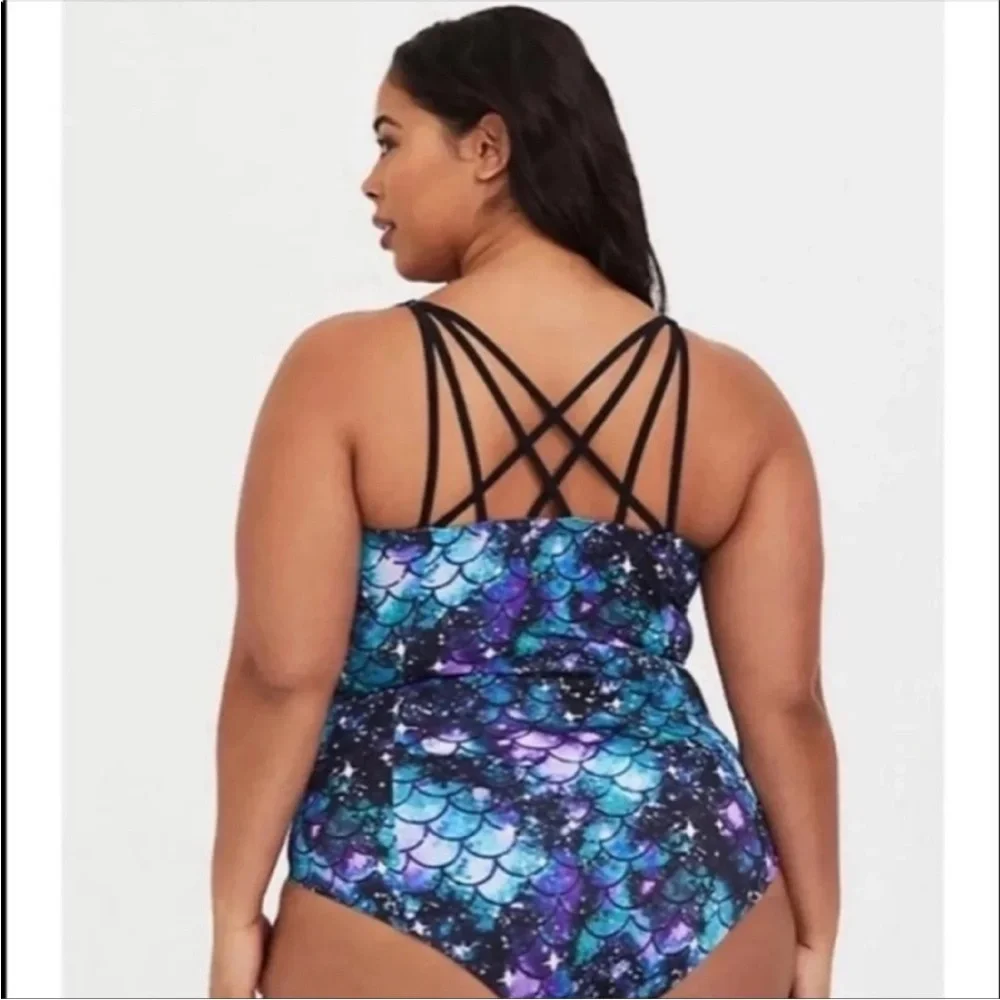 Torrid mermaid galaxy strappy lattice back vixen collection swimsuit